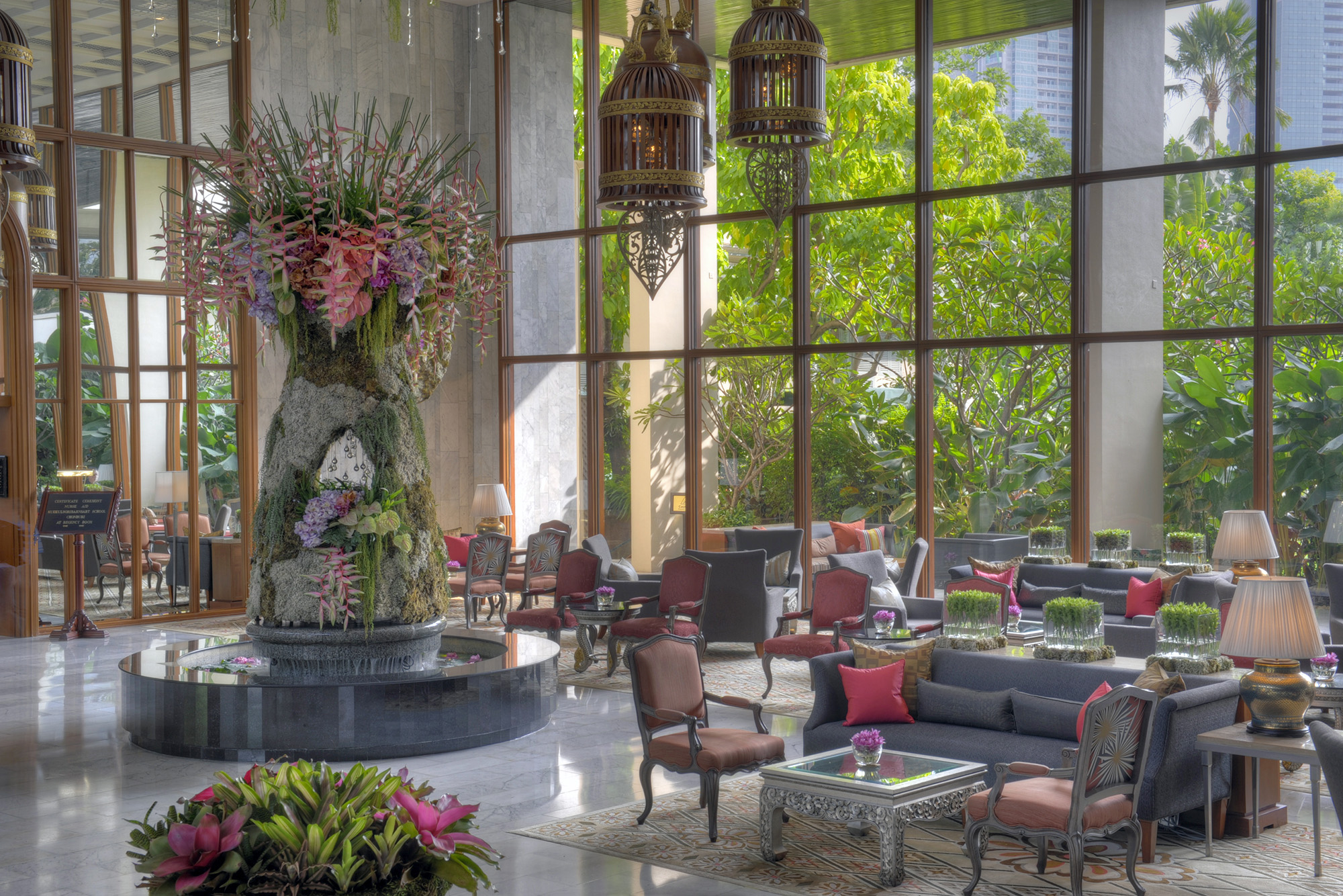 Mandarin Oriental Bangkok Hotel lobby, their floral piece de resistance.