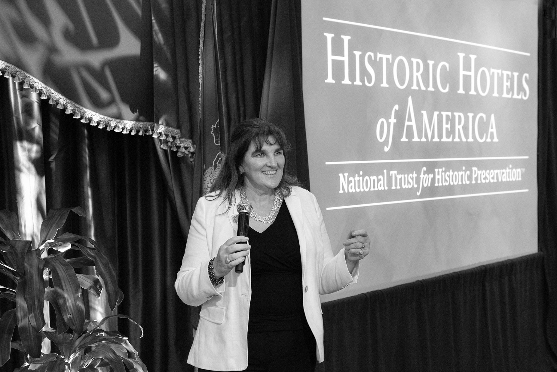 ichelle Chaplow speaking at a previous Historic Hotels of America conference.