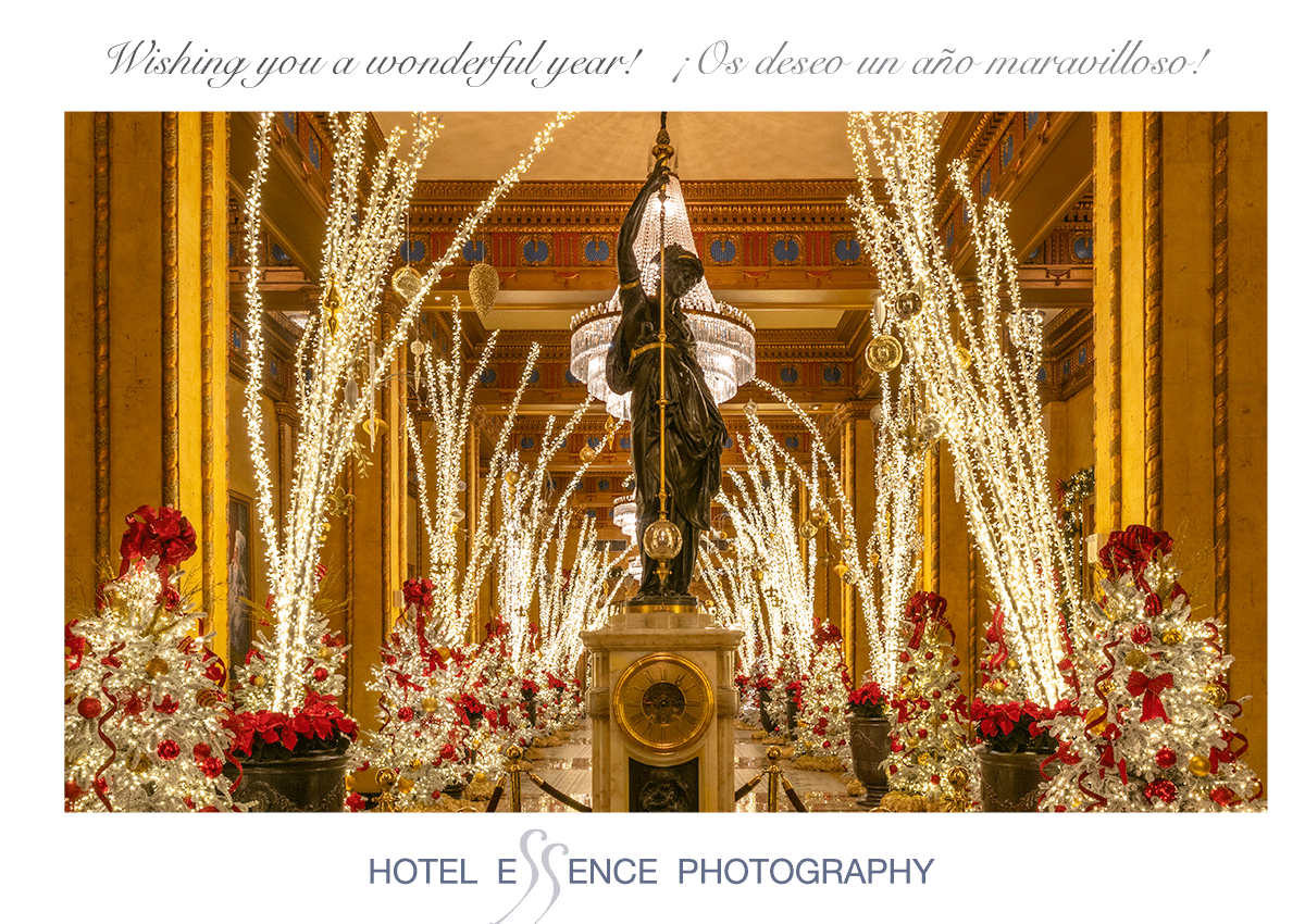 Happy New Year from Hotel Essence Photography. The Christmas decorations and timepiece at the Roosevelt Hotel New Orleans